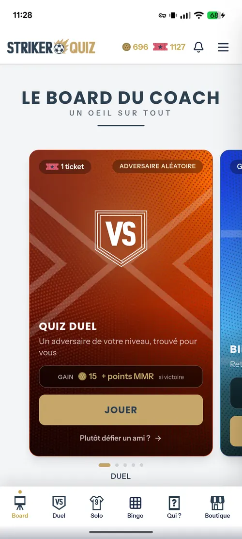 Le board du coach dans l'application Android