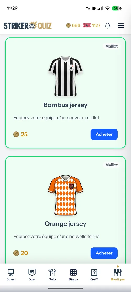 Les maillots de la boutique, payés en pièces