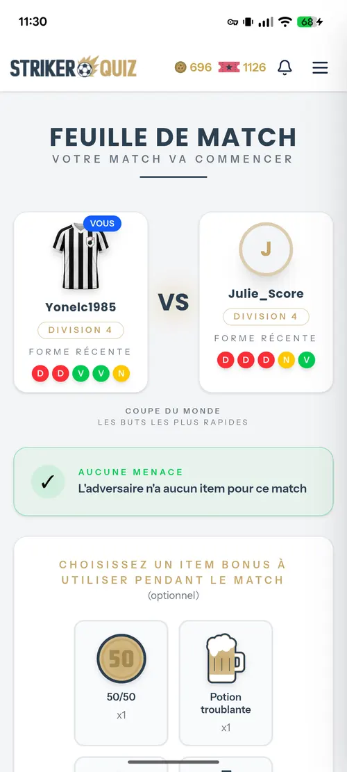 La feuille de match avant le coup d'envoi